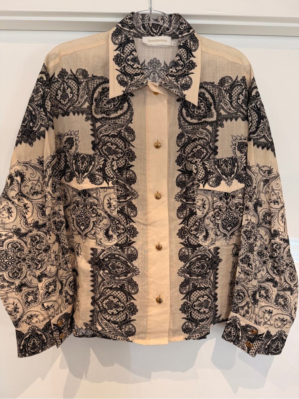 Zimmermann Beige and Black Paisley Button-Front Jacket + Pants set